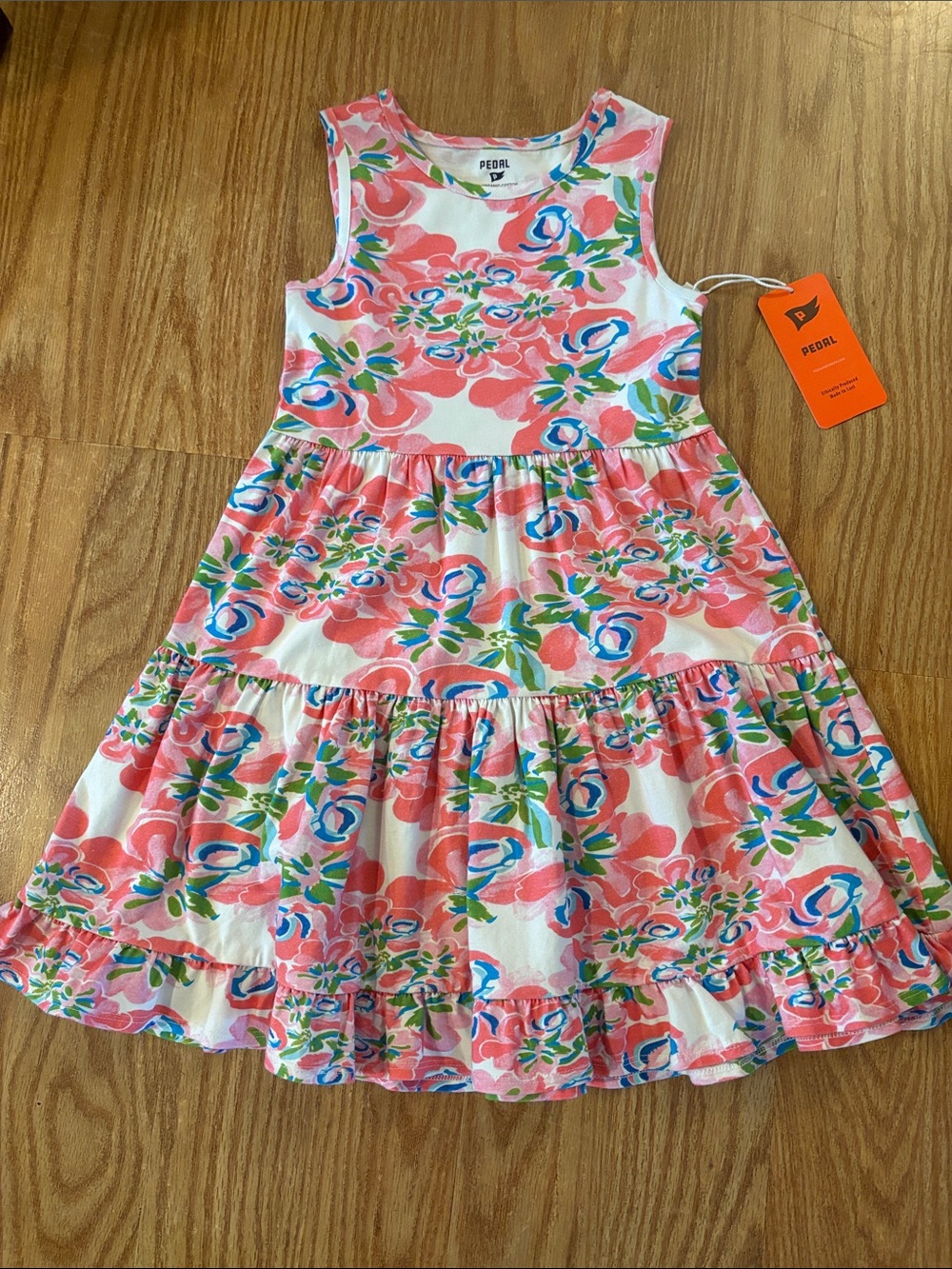 Child’s Pink Floral Tiered Girls Dress by Pedal